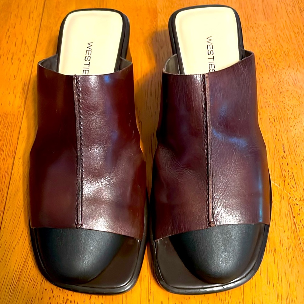 Westies sandals brown leather mules, damage shown in pictures
